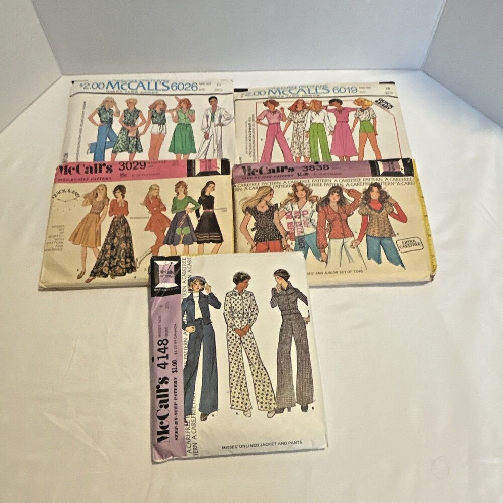 Vintage McCalls Sewing Patterns Lot 1970s Dress Skirt Blouse Pantsuit Tops 5pc